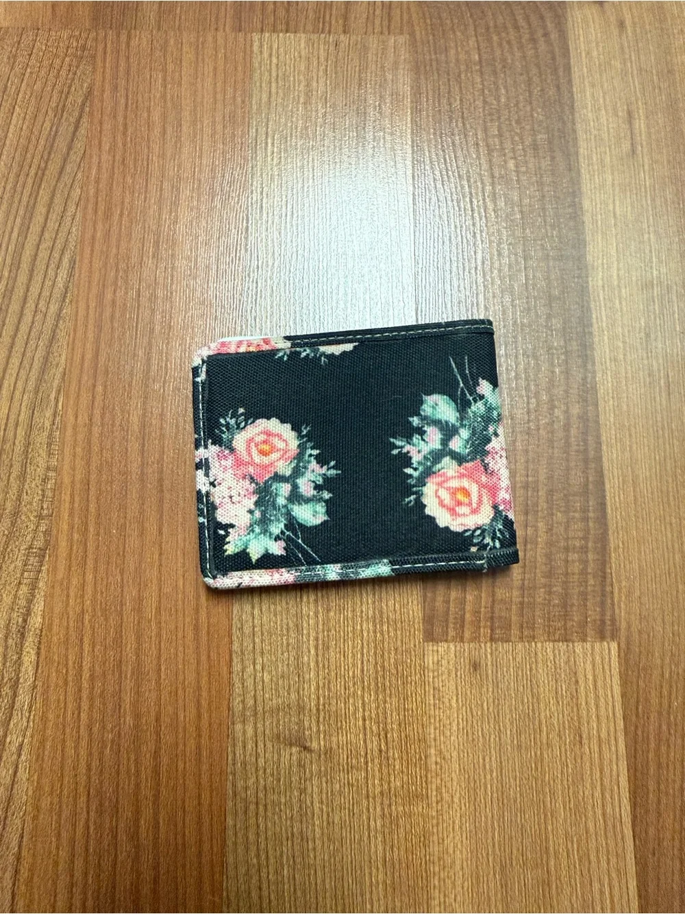 Imperial Motion Black Floral Bifold Wallet with Pink Rose